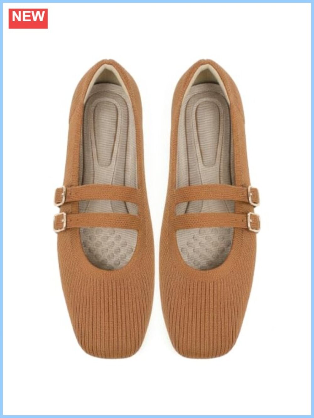 Women's Square Toe Mary Jane Flats Knit Comfortable Dressy Casual